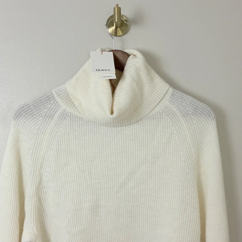 Quince Turtleneck Sweater Women Large Cream Baby Alpaca Wool Ribbed Fisherman